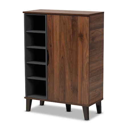 Baxton Studio Idina Walnut Brown and Grey Finished Wood 1-Door Shoe Cabinet 173-10905